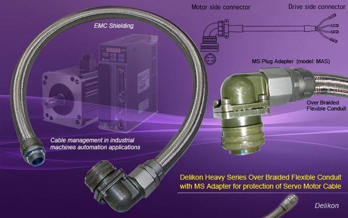 Delikon Heavy Series Over Braided Flexible Conduit with MS Adapter for Servo Motor Cable